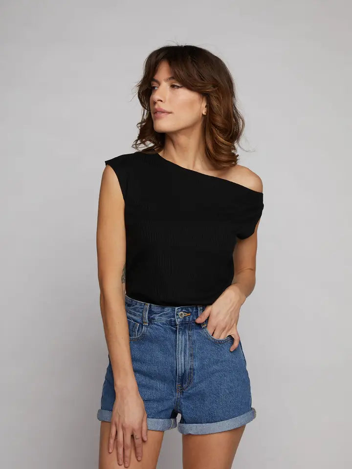 Macy Drop Shoulder Top - Black