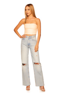 Faux Leather Crop Tube - Cream